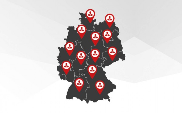 Landkarte mit den Standorten der deutschen Vertretungen von Lutz Pumpen